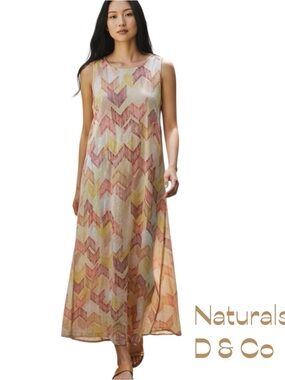 Naturals D&Co Orange Yellow Chevron Cotton Maxi Dress NWOT Size L